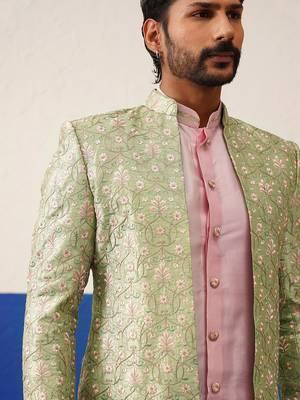 Sage green floral embroidered indo set 3