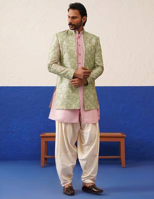 Sage green floral embroidered indo set 4