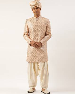 Peach gota patti embroidered indowestern 4