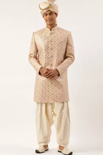 Peach gota patti embroidered indowestern