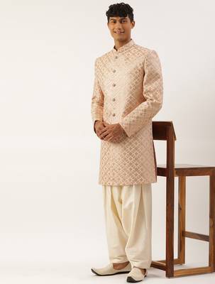 Peach gota patti embroidered indowestern 5