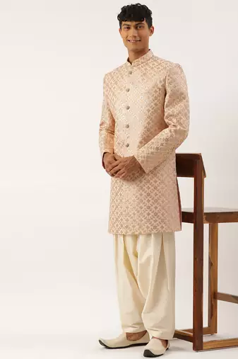 Peach gota patti embroidered indowestern