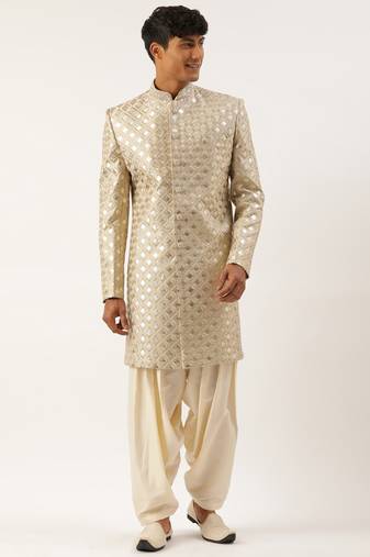 Beige gold embriodered indowestern