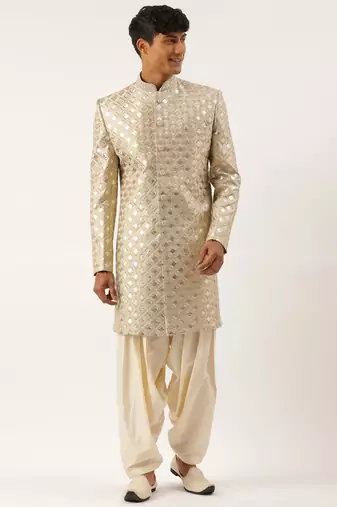 Beige gold embriodered indowestern
