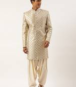 Beige gold embriodered indowestern