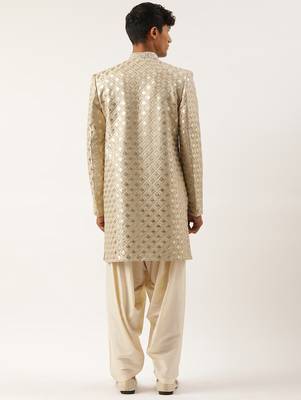 Beige gold embriodered indowestern 2