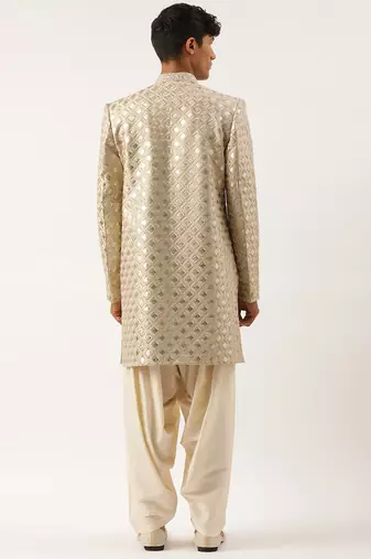Beige gold embriodered indowestern