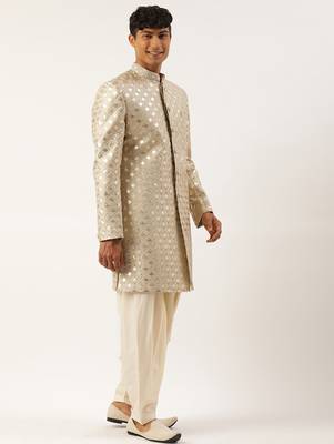 Beige gold embriodered indowestern 3