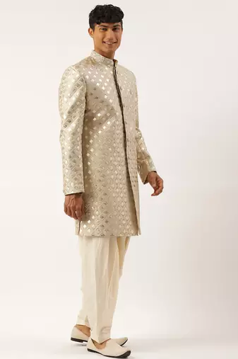 Beige gold embriodered indowestern
