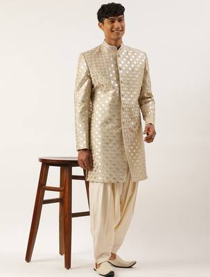 Beige gold embriodered indowestern 4