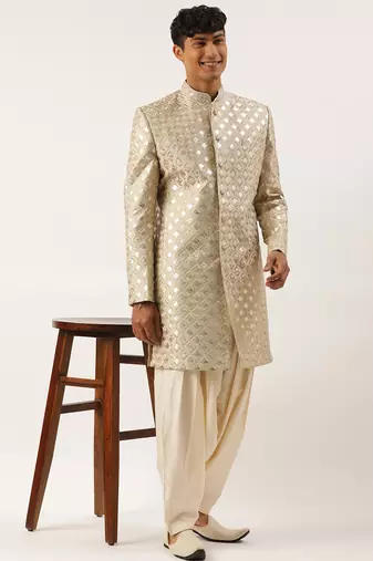 Beige gold embriodered indowestern