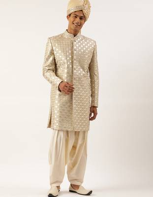 Beige gold embriodered indowestern 5