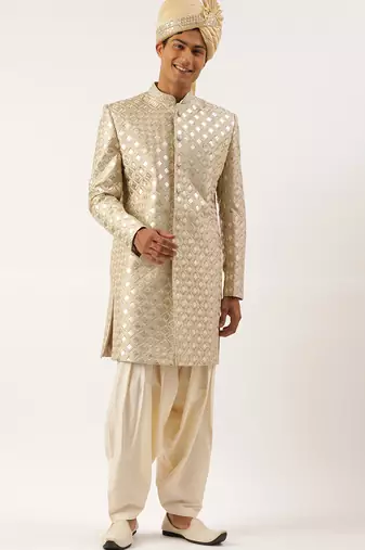 Beige gold embriodered indowestern