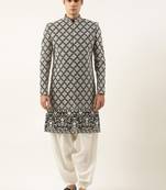 Black silk embroidered indowestern set