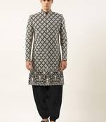 Black silk embroidered indowestern set