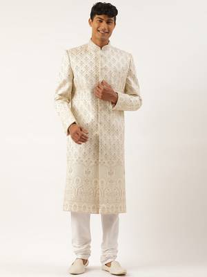 Cream embroidered sherwani 1