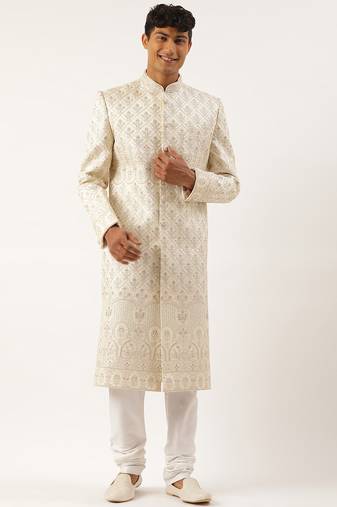 Cream embroidered sherwani