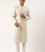 Cream embroidered sherwani