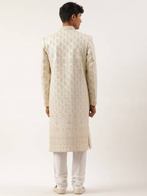 Cream embroidered sherwani 2