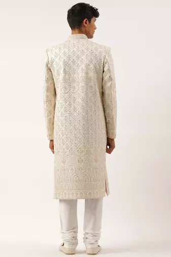 Cream embroidered sherwani