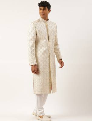 Cream embroidered sherwani 3