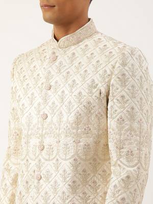 Cream embroidered sherwani 5