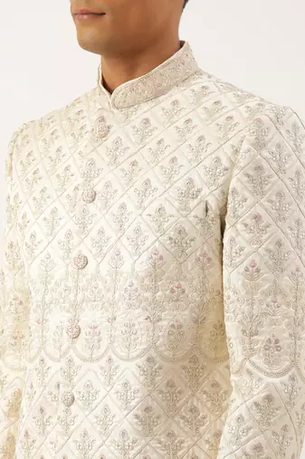 Cream embroidered sherwani