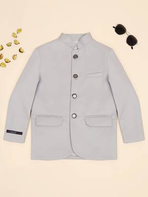 Boys light grey bandhgala blazer 1