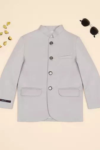 Boys light grey bandhgala blazer