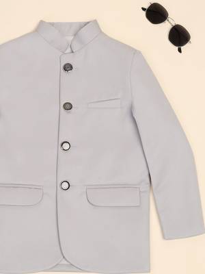 Boys light grey bandhgala blazer 5