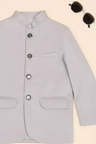 Boys light grey bandhgala blazer