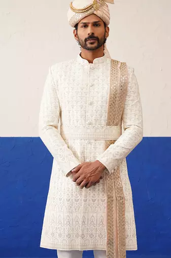 Cream heavy embroidery indo set