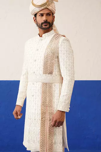Cream heavy embroidery indo set