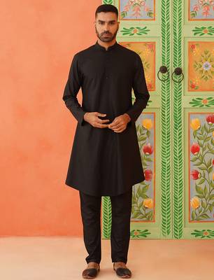 Black printed jacket kurta set 5