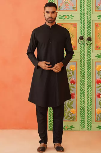Black printed jacket kurta set