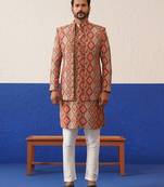 Multi color short jacket with printed kurta indo set