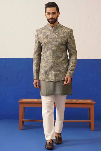 Multi colour printed and embroidered short kurta indo set
