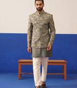 Multi colour printed and embroidered short kurta indo set