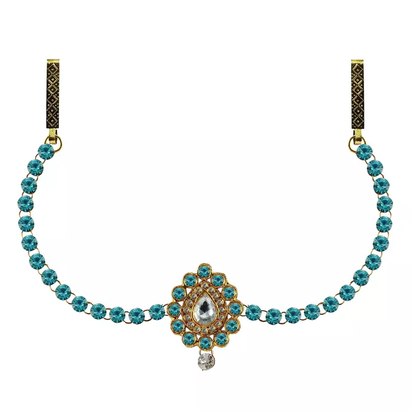 Waist Belt Gold Platted Light Blue Color Stone