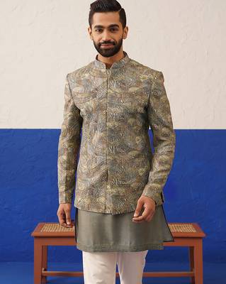 Multi colour printed and embroidered short kurta indo set 2
