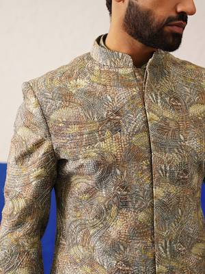Multi colour printed and embroidered short kurta indo set 3