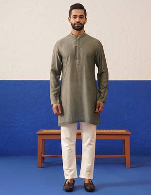 Multi colour printed and embroidered short kurta indo set 4