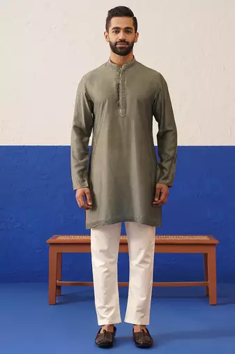 Multi colour printed and embroidered short kurta indo set