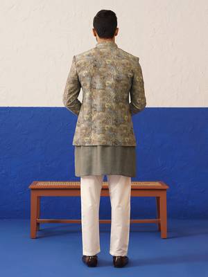 Multi colour printed and embroidered short kurta indo set 5