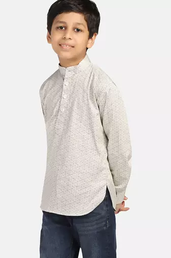 boys green printed kurta shirt