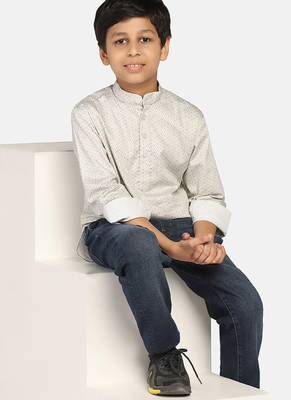 boys green printed kurta shirt 4