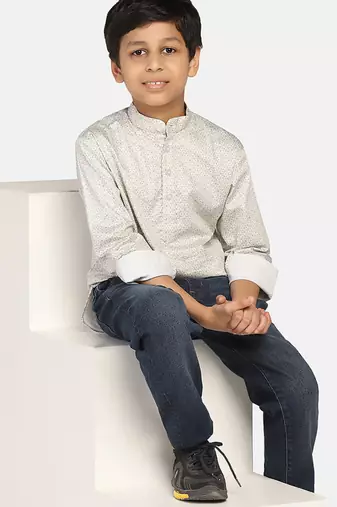 boys green printed kurta shirt