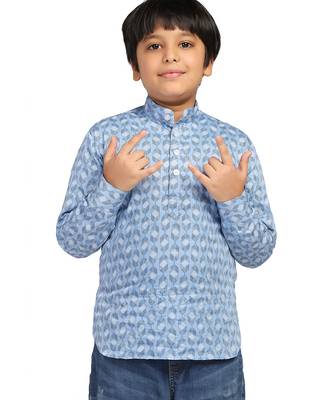 blue boys printed kurta shirt 1