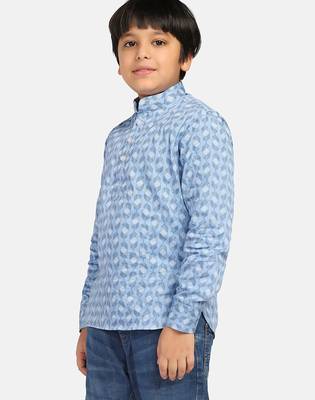 blue boys printed kurta shirt 2