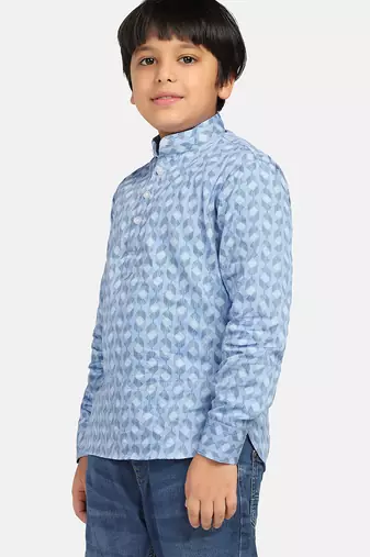 blue boys printed kurta shirt